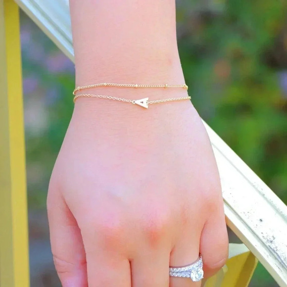▶ LIMITED EDITION!! Letter A-Z Initial Gold Bracelet 2 Layered Chain, ELDM22188 - Picture 11 of 16